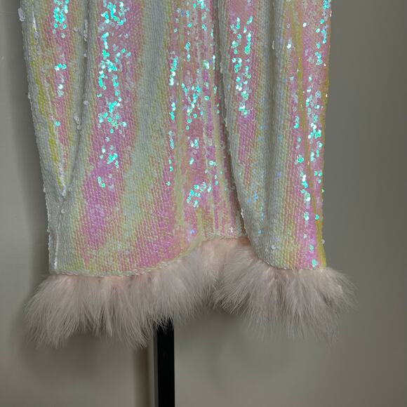 Fashion Nova sassy sequin dress- M-feather hem, deep V neck - Picture 6 of 8